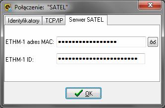 Program GUARDX: zakładka TCP/IP w oknie Połączenie. Serwer (adres ETHM-1) adres modułu ethernetowego.