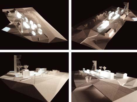 Model of the terrain envisaged in the competition with a smaller model of the awarded project by Riegler Riewe Architekten 6.