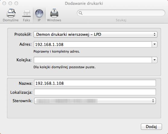 Działanie drukarki 8 Aby dodać zainstalowany sterownik drukarki, kliknij znak plus (+).