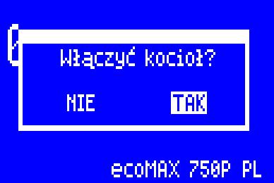 W tym trybie możliwe jest uruchomienie regulatora, poprzez wciśnięcie pokrętła enkodera i wybór potwierdzenia włączenia, bądź ustawienie parametrów pracy po wciśnięciu przycisku MENU (bez