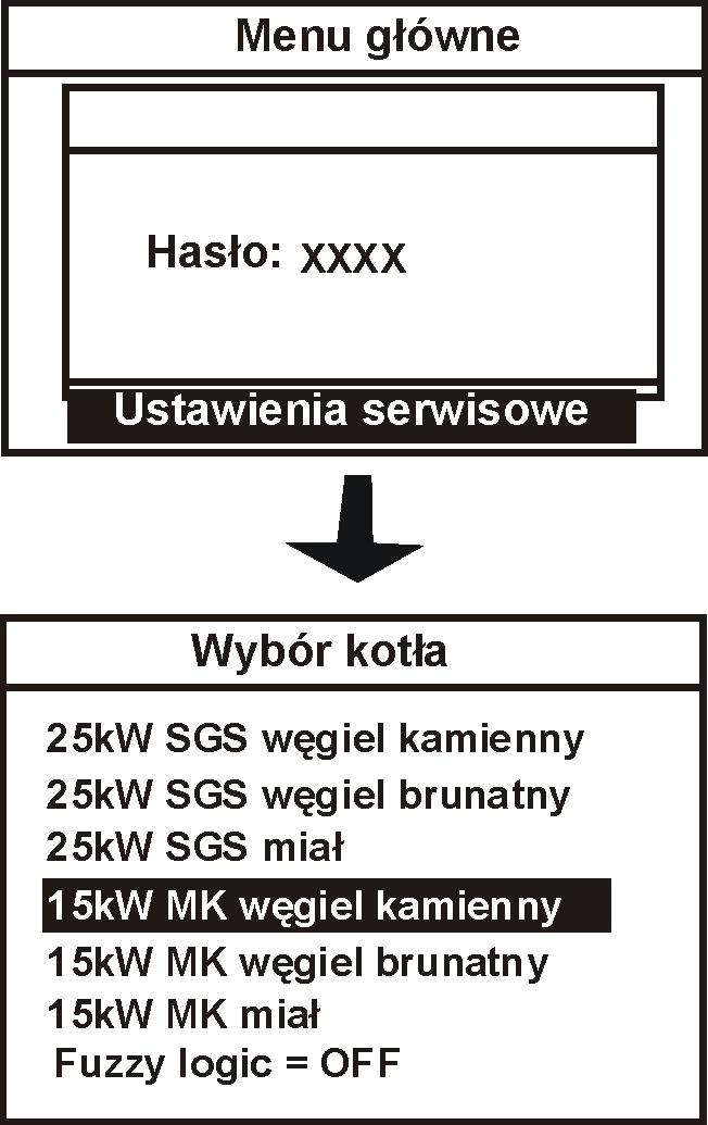 22 Konfiguracja regulatora przez producenta kotłów. UWAGA: PROGRAM FUZZY LOGIC DOBIERANY JEST INDYWIDUALNIE DO DANEJ KONSTRUKCJI KOTŁA.
