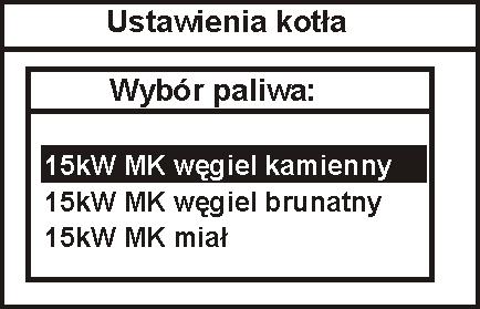 Rys. 45 Wybór paliwa przez użytkownika regulatora Nastawy dla poszczególnych kotłów wymagają uzgodnienia między producentem
