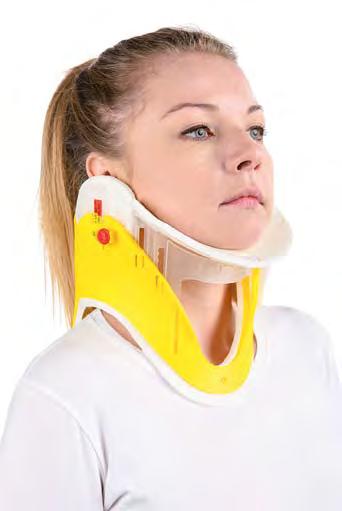 Velcro, posiada otwór tracheotomijny oraz otwory dla swobodnego przepływu powietrza, przenikalny dla promieni RTG, CT, MRI, łatwy w użytkowaniu i konserwacji, kolor beżowy.