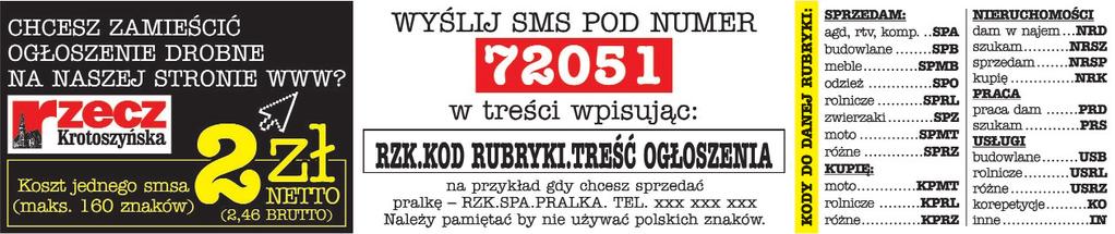 607 087 587 RK 40 NIERUCHOMOŒCI SPRZEDAM Polanica Zdrój sprzedam pó³ domu z okresu miêdzywojennego (1 piêtro) do remontu. Tel. 695 734 722. Sprzedam dzia³ki budowlane w Kobylinie. Tel. 698 742 840 Sprzedam dzia³kê budowlan¹ w Starkowcu 1450m2.