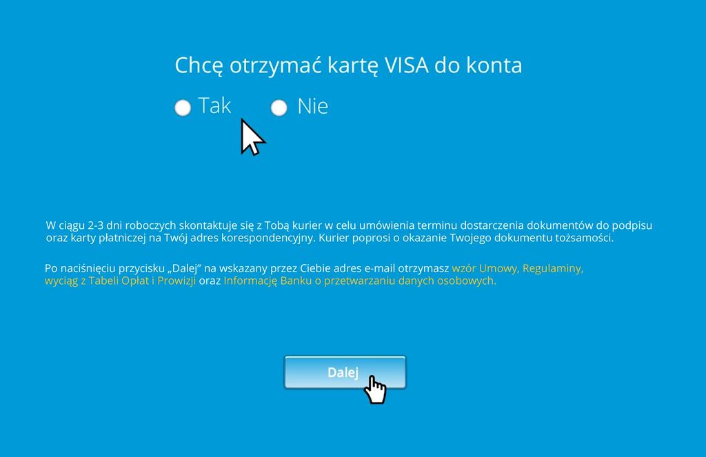 9. Następnie musimy odpowiedzieć na pytania dotyczące otrzymania karty płatniczej i dokumentów do podpisania w celu zakończenia procesu założenia konta.