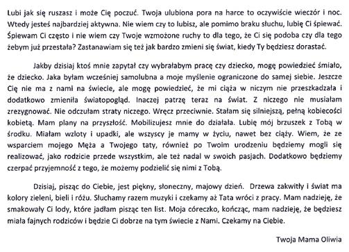 Na adres Okręgowej Izby Pielęgniarek i Położnych w Gdańsku przesłano 60 listów, których autorkami były mamy, mające urodzić swoje maleństwa i przyszli ojcowie.