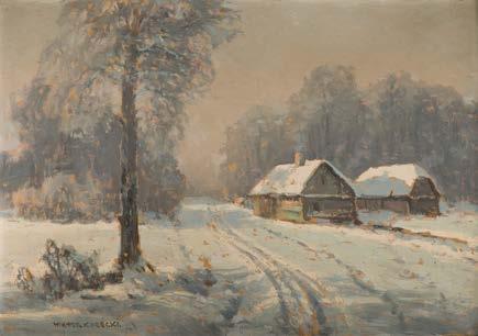 5 WIKTOR KORECKI (1890-1980) Pejzaż zimowy olej/tektura, 34,8 x 49,5 cm sygnowany l.d.