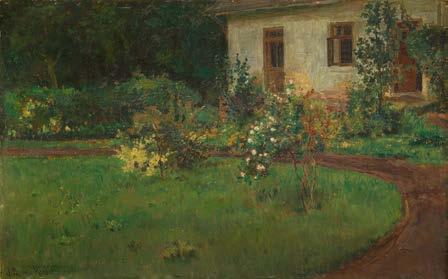 15 JÓZEF KRZESZ-MĘCINA (1860-1934) Ogród przed dworkiem olej/tektura, 48 x 78 cm sygnowany l.d: 'J.