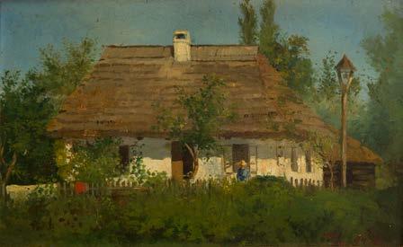 wywoławcza: 3 500 zł estymacja: 4 500-6 000 17 KONSTANTY NIEMCZYKIEWICZ (1848-1917) Przed dworkiem olej/tektura, 20,5 x 33 cm datowany i