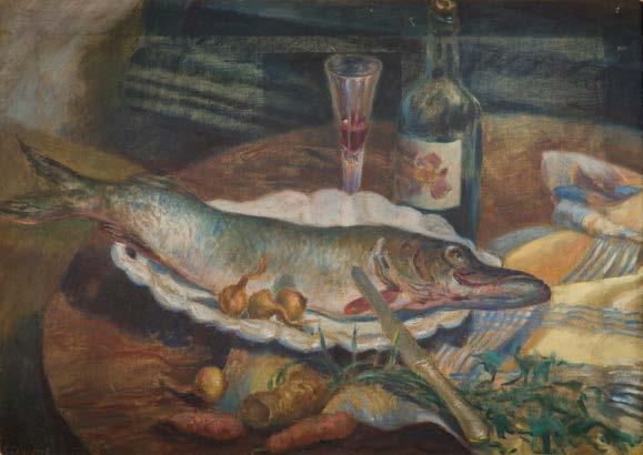34 33 JAN CHWIERUT (1901-1973) Martwa natura ze szczupakiem olej/płótno, 50,5 x