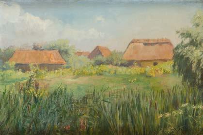 "Chaty" olej/płótno, 27,2 x 40,8 cm sygnowany p.d.