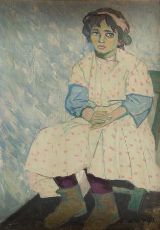 47 ALFRED TERLECKI (1883-1973) Portret dziewczynki w sukience w kropki olej/tektura, 49 x 34,5
