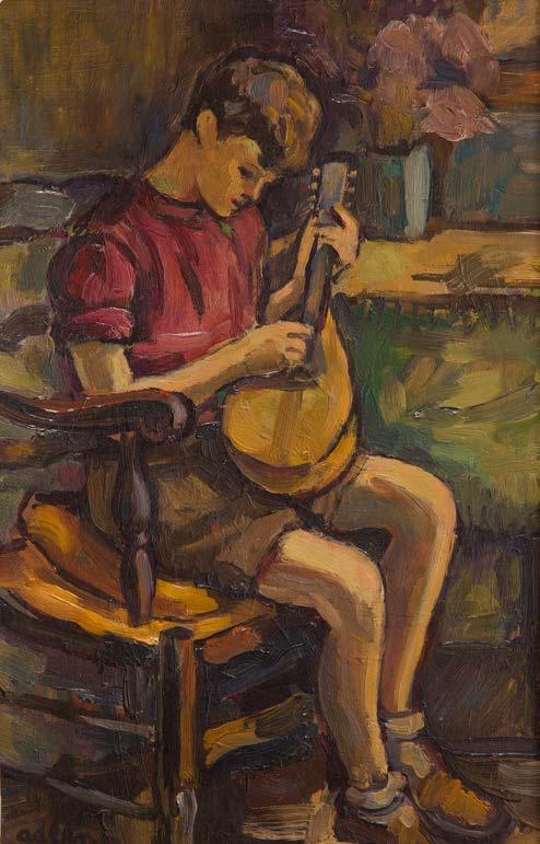 107 MICHEL ADLEN (1898-1980) Chłopiec grający na mandolinie olej/tektura, 41 x 27 cm
