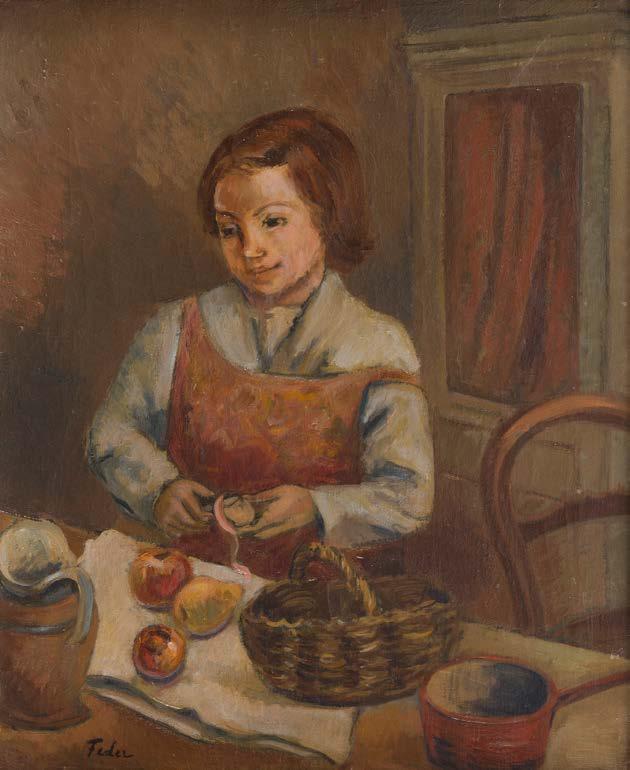 108 ADOLF FEDER (1886-1943) Dziewczyna obierająca owoce olej/płótno, 73,5 x