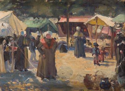 NOWOTNOWA (1881-1963) Targ z kwiatami olej/sklejka, 34 x 50 cm sygnowany l.d.