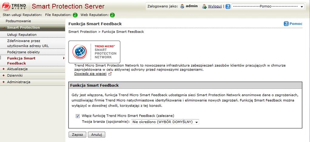 Korzystanie z serwera Smart Protection Server 3. Wybierz branżę. 4. Kliknij przycisk Zapisz.