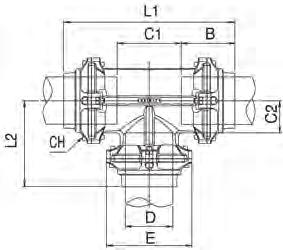 90150 20-1/2 90160 Kolanko z gwintem wewnętrznym Nr katalogowy D F A B C CH1 CH2 E L