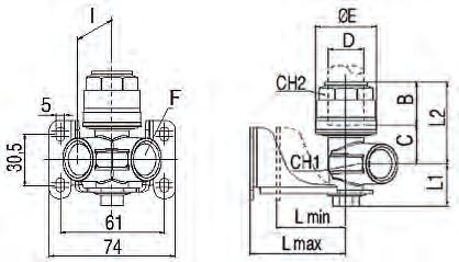 90600 Kolanko GW z uchwytem montażowym Nr katalogowy D F B C CH CH1 E L MAX L MIN L1 L2 L3 90600 20-1/2 20 G 1/2 31,5 19,5