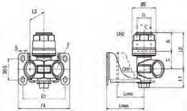 28,5 22 54 27 59 90602 20-1/2 90603 Rozdzielacz dwupozycyjny NPTF Nr katalogowy D F B C CH1 CH2 E I L MIN L MAX L1 L2
