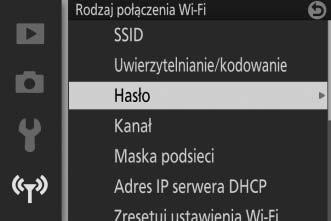 Zmiana hasła Hasło można zmienić zgodnie z opisem poniżej. Hasło można zmienić tylko wtedy, gdy WPA2-PSK-AES jest wybrane dla Uwierzytelnianie/ kodowanie w menu Wi-Fi.