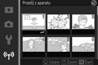 Naciskaj 4 lub 2, aby przesuwać zdjęcia, a następnie naciskaj 3, aby je wybrać lub cofnąć wybór.