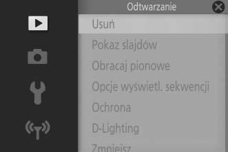 Korzystanie z menu Używaj wybieraka wielofunkcyjnego do poruszania się po menu odtwarzania, fotografowania, ustawień i Wi-Fi. 1 Wybierz menu.