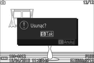 Usuwanie zdjęć Aby usunąć bieżące zdjęcie, naciśnij O. Zwróć uwagę, że usuniętych zdjęć nie można odzyskać. 1 Wyświetl zdjęcie.