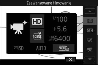 v Opcje zaawansowanego filmowania Trybu zaawansowanego filmowania można używać nie tylko do nagrywania filmów HD, ale także do nagrywania filmów z różnymi efektami.
