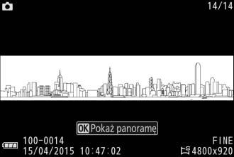 Wyświetlanie panoram Panoramy można wyświetlać, naciskając J, kiedy panorama jest wyświetlona w widoku pełnoekranowym (0 28).
