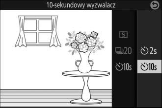 Wyróżnij E (samowyzwalacz) i naciśnij 2, aby wyświetlić opcje samowyzwalacza. 3 Wybierz żądaną opcję samowyzwalacza.