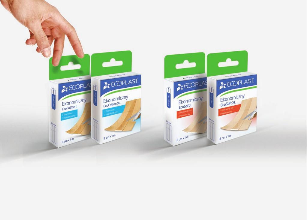 Plaster zapewniający szeroką funkcjonalność użycia przy niskich kosztach zakupu. Użytkownik sam określa szerokość i długość plastra i w prosty sposób odcina go od taśmy.