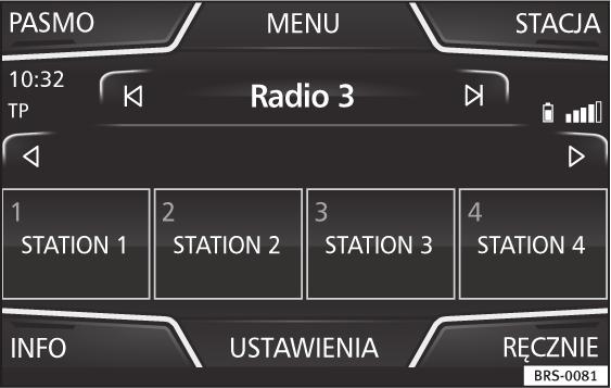 Radio Tryb Radio Wstęp Informacja Należy pamiętać, że na parkingach podziemnych, w tunelach, w otoczeniu wysokich budynków lub w górach sygnał radiowy może być słabszy.