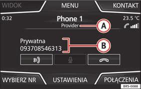 System sterowania telefonem (TELEFON)* Wskazania i symbole systemu sterowania telefonem Symbol: Znaczenie rys. 21 B Wyświetla numer telefonu lub zapisaną nazwę (nazwisko) strona 36.