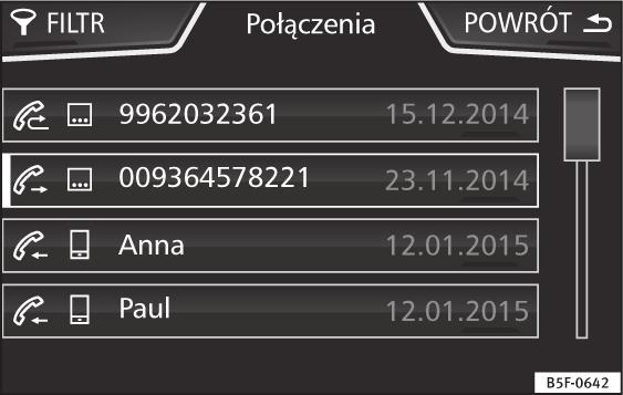 System sterowania telefonem (TELEFON)* dostępne w systemie Infotainment. W zależności od ilości transferowanych danych proces ten może zająć kilka minut.