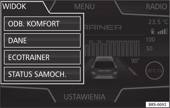 Menu CAR (SAMOCHÓD) Menu CAR (SAMOCHÓD) Wprowadzenie do obsługi menu SAMOCHÓD Naciśnij przycisk SAMOCHÓD systemu Infotainment, a następnie przycisk funkcyjny WIDOK, aby uzyskać dostęp do opcji