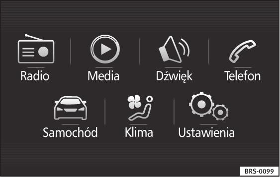 Ustawienia Menu Ustawienia systemowe (USTAWIENIA) Wstęp Rys. 36 Menu główne Otwórz menu główne ustawień (USTA- WIENIA) Naciśnij przycisk Infotainment MENU, aby otworzyć menu Ustawienia systemowe.