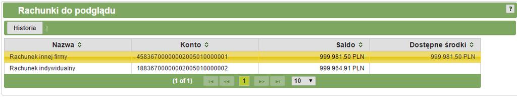 Rys. 3.22: Rachunki do podglądu. W celu przejścia do historii wybranego rachunku należy kliknąć w dany rachunek, a następnie przycisk.