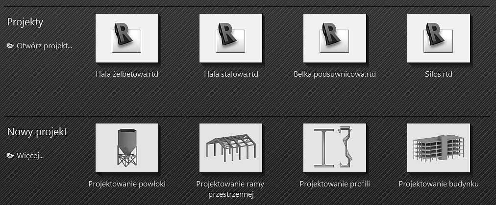 rysunku 2. Rys. 2. Ekran powitalny programu Autodesk Robot Structural Analysis 2012 Następnie uruchomione zostaje menu startowe widoczne na rysunku 3.