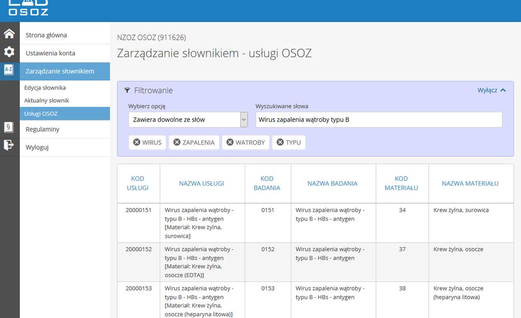 wyszukać usługę OSOZ?