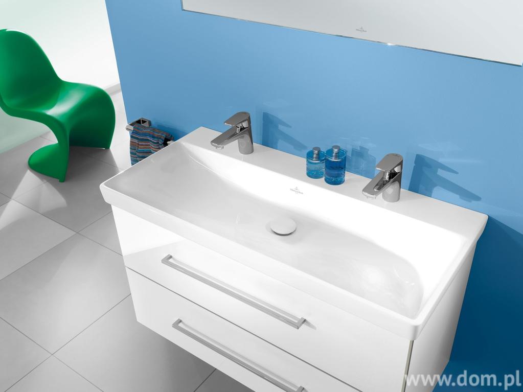Kolekcja mebli Avento od Villeroy & Boch Naturalna aranżacja łazienki Naturalne kolory płytek ściennych stają się doskonałym tłem do wyeksponowania ciekawych mebli łazienkowych w bieli.