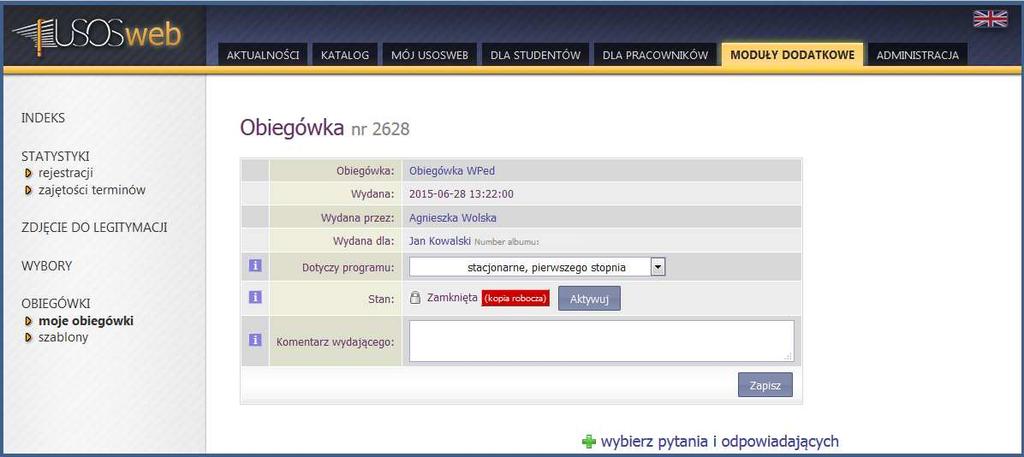 Na tym etapie zapisana obiegówka ma stan Zamknięty. Obiegówka posiada własny identyfikator (rys 17)
