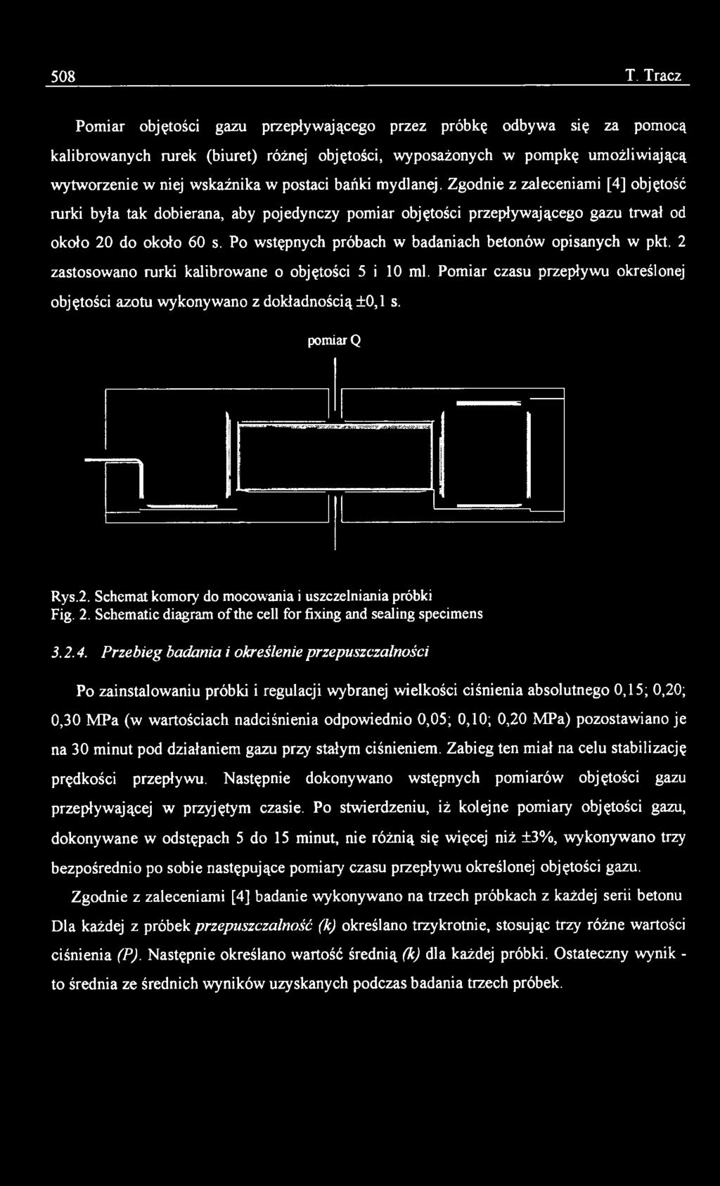 pomiar Q Rys.2. Schemat komory do mocowania i uszczelniania próbki Fig. 2. Schematic diagram of the cell for fixing and sealing specimens 3.2.4.