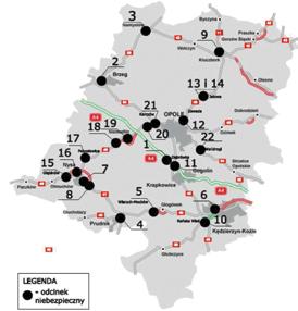 Obecnie najniebezpieczniejszym ciągiem jest odcinek DK nr 46 Nysa Opole, co oznacza potrzebę skupienia działań z zakresu BRD właśnie na tej trasie.