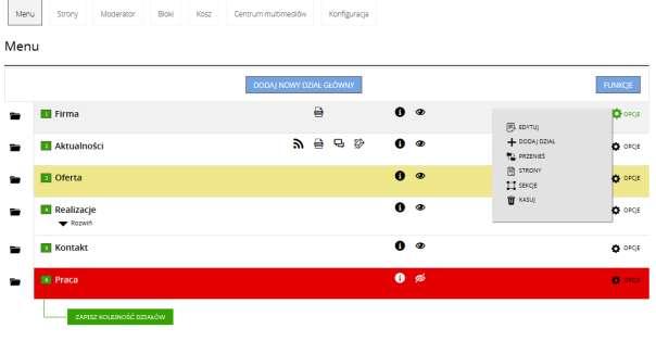 II. MENU REDAKTORA 1. CMS Służy do kreowania zawartości stron WWW. 1. Menu Zarządzanie strukturą menu serwisu.
