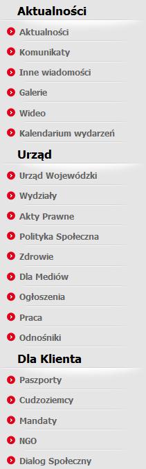 Lista przedstawia: nazwy oraz strukturę menu infobox wyświetlający podstawowe