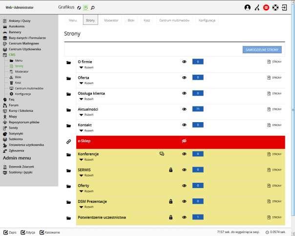 1.2. Uprawnienia do modułów System zawiera moduły do zarządzania stronami serwisu. Do każdego modułu użytkownicy mają przypisane określone prawa.