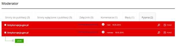 Zarządzanie Pytaniami Pytania do stron zgłaszane są przez internautów poprzez formularz dostępny po włączeniu funkcjonalności w