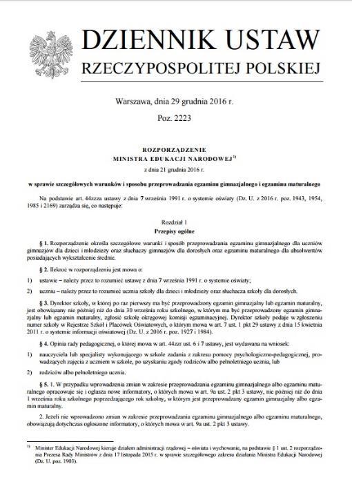 2198) Rozporządzenie Ministra Edukacji Narodowej z dnia 21 grudnia 2016 r.