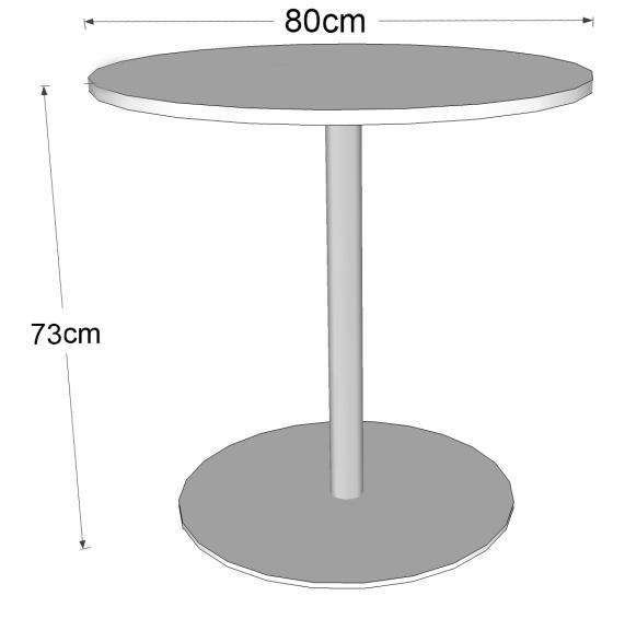 Stół B5 - stolik na nodze talerzowej malowanej proszkowo średnica 80 cm, wys. 73cm Blat wykonany z płyty wiórowej trójwarstwowej pokrytej melaminą o gr. 18 mm. Krawędzie oklejone obrzeżem ABS 2 mm.