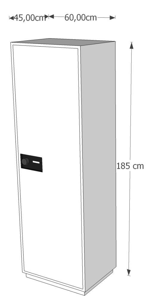 SP Szafa pancerna na dokumenty Wymiary 60x45x185 cm Wymogi : Klasa S2 + ognioodporność SUCHOŚCIERALNA MOBILNA